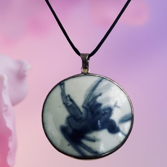 Vintage Ming/Qing Dynasty Blue & White Porcelain Pendant in 925 Sterling Silver - Picture 5 of 8